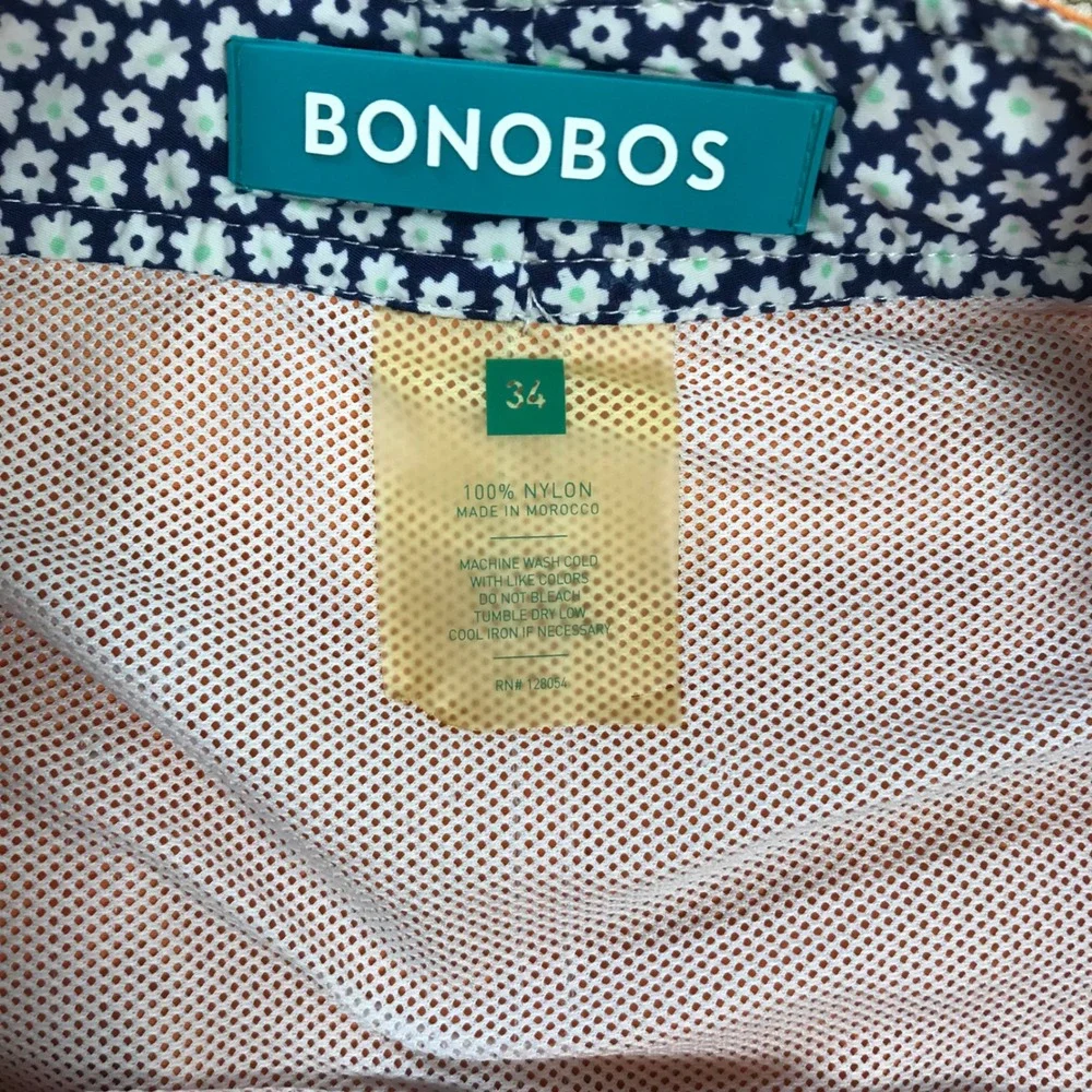 Bonobos Mens Board Shorts Orange Nylon Swim Trunks Size 34 Drawstring Mesh Lined